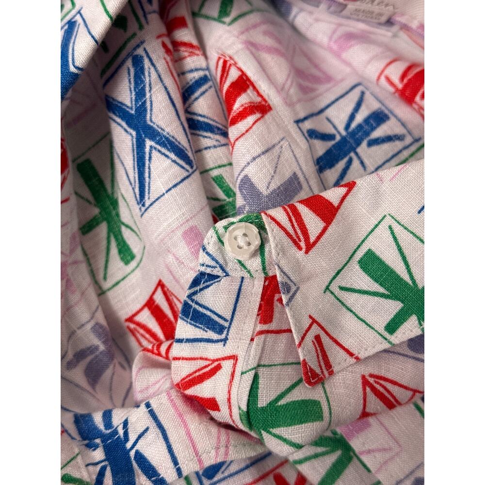 Boden 100% Linen Button Down Shirt Top 18 L Long Womens Flag Print - Picture 9 of 9